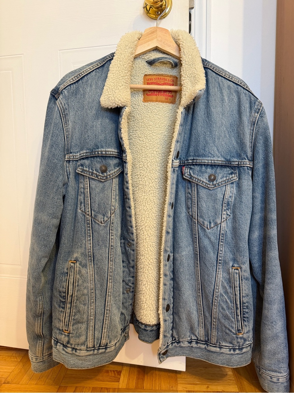 Levi's Light Blue Denim Sherpa Jacket with Cream Lining